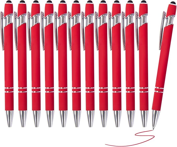 Red Gel Ink Pens, 12 Pcs, Fine Point, Smooth Writing, with Stylus Tips, 0.7 Mm, Office Desk Accessories, Motivational
