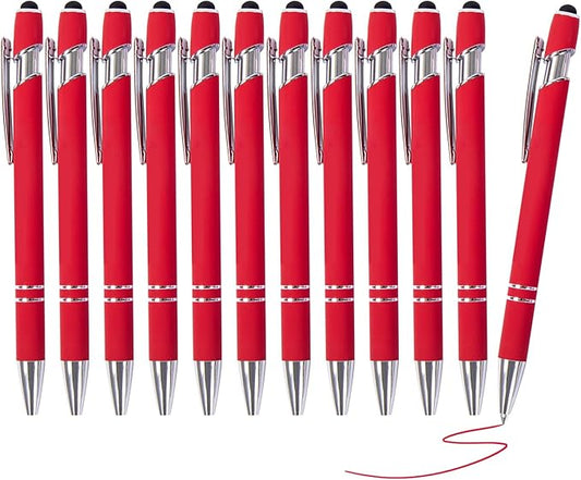 Red Gel Ink Pens, 12 Pcs, Fine Point, Smooth Writing, with Stylus Tips, 0.7 Mm, Office Desk Accessories, Motivational