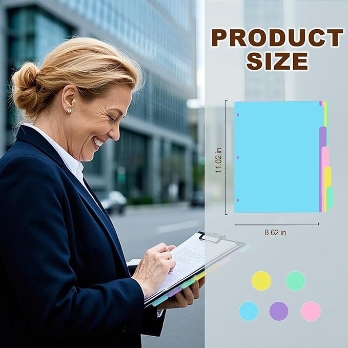 5-tabs 2 Set Binder Dividers with Tabs,Plastic Index with Label,Colorful Big Tab Dividers for 3 Ring Binder (10)