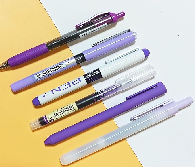 Purple and Black Ink Gel Pens with Bible Journaling Highlighter, Fine Point 0.5mm Cute Colorful Gel Pens No Bleed for Office School, Note Taking, 5 Purple, 1 Black
