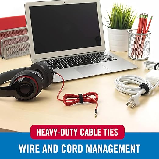 VELCRO Brand ONE-WRAP Cable Ties, Strong Construction Narrow Width 1/4 in x 8 in Pre-Cut Ties, 25ct, Black For Cable, Wire and Cord Management