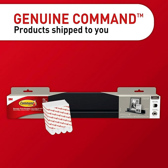 Command Picture Ledge, 21" Damage Free Hanging Floating Shelf with Adhesive Strips, Slate, No Tools Picture Hanger for Displaying Decorations and Photographs, 1 Ledge and 10 Strips