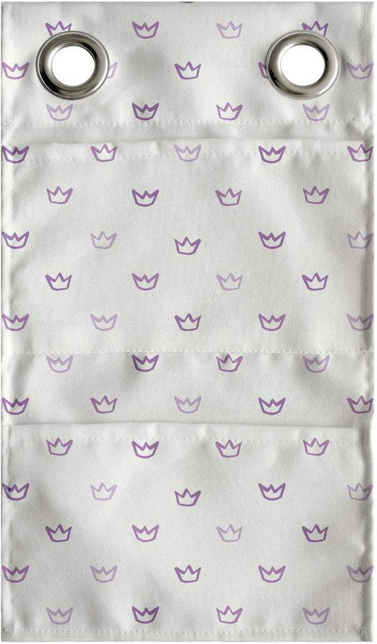 Ambesonne Crown Hanging Pocket Organizer, Mini Cartoon Style Pencil Drawn Inspired Shapes Childish Cartoon Details, Printed Polyester Storage Bag with Pockets, 9" x 16", Purple Off White Mauve