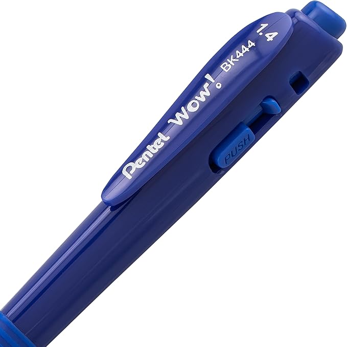 Pentel Wow! Retractable Ballpoint Pen, (1.4mm), Bold Line, Blue Ink, Pack of 18 (BK444BP18C)