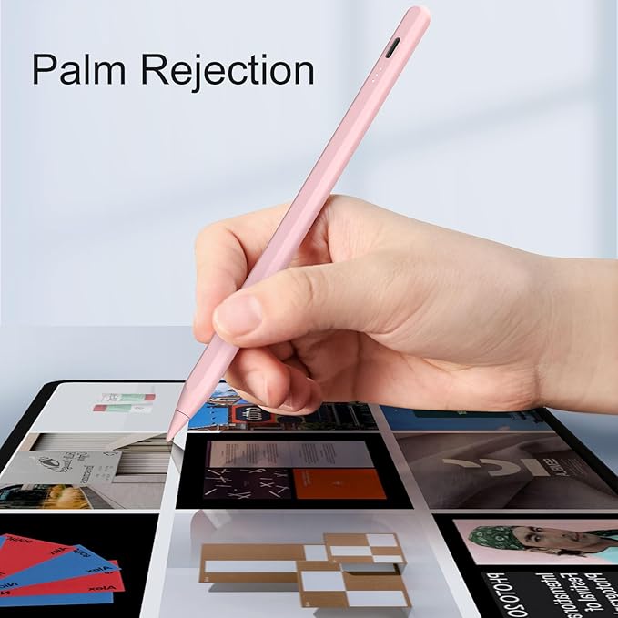 Stylus Pen for iPad, 13 mins Fast Charge for Apple iPad Pencil with Palm Rejection, Compatible with 2018-2024 iPad Air 3/4/5/6, iPad mini 5/6, iPad 6/7/8/9/10, iPad Pro 11"/12.9"/M4 (Pink)