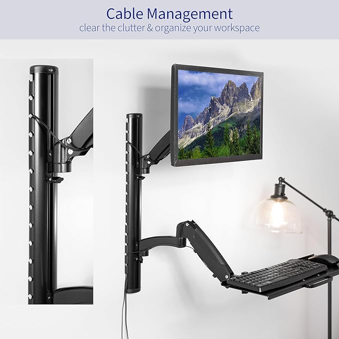 VIVO Black Sit-Stand Wall Mount Counterbalance Height Adjustable Monitor and Keyboard Workstation for Screens up to 27 inches STAND-SIT1K…