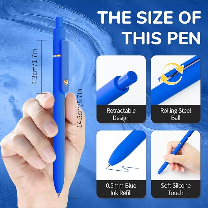 Blue Pens, 6 Pcs Blue Ink Pens Fine Point Smooth Writing Pens, 0.5mm Colored Ink Gel Pens for Journaling Note Taking, School Supplies Gifts for Women (6 Pcs Gold Blue - Blue Ink)