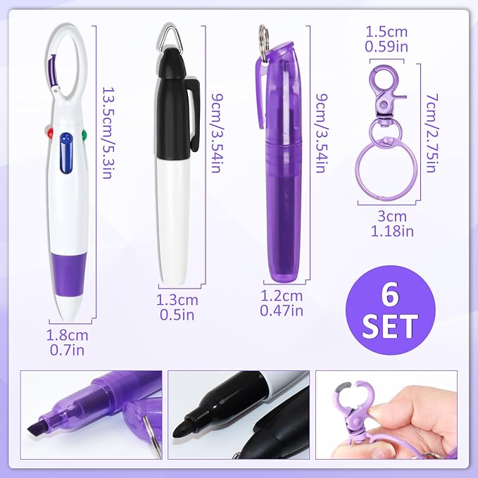 Nurse Pen Set, Mini Highlighter Nurse Pen Pack Set Nurse Pens for Badge Include Tip Highlighter Permanent Marker Pen Retractable Ball Pens with Nursing Keychain Clip for Nurse Present (6 Set)