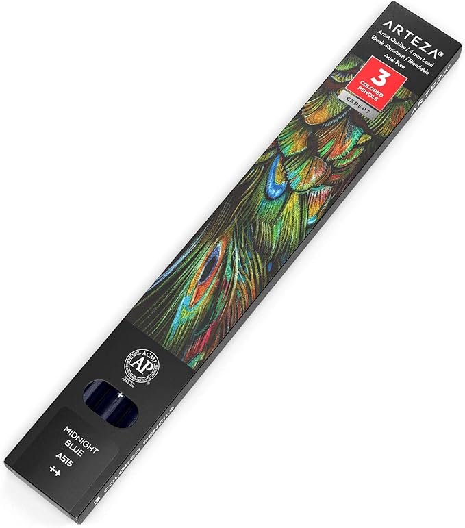 ARTEZA Colored Pencils, Pack of 3, A515 Midnight Blue, Soft Wax-Based Cores, Ideal for Drawing, Sketching, Shading & Coloring