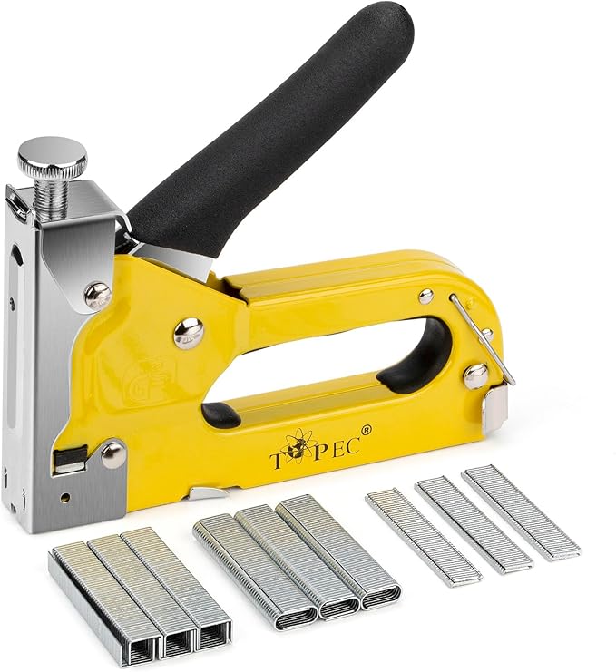 Upholstery Staple Gun, TOPEC 3 in 1 Heavy Duty Staple Guns/Home Use with 900 Staples - Manual Brad Nailer Power for Fixing, Material, Decoration, Carpentry, Furniture, Wood, DIY