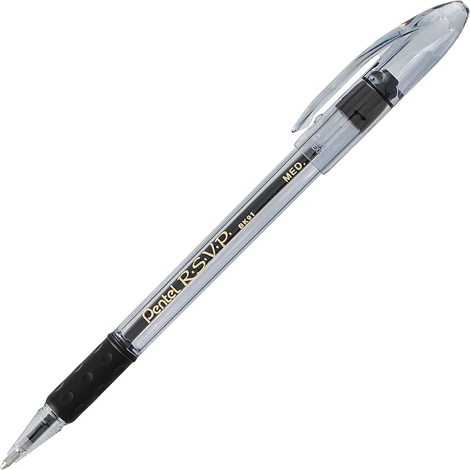 Pentel RSVP Colors Ballpoint Pen, (1.0mm), Medium Line, Black Ink, Pack of 2 (BK91CRBP2A)