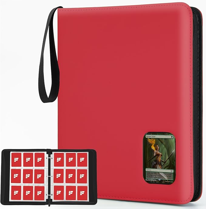 Card Binder 9 Pocket, Trading Card Binder with Clear Window Design, 720 Double Sided Pocket PU Collection Binder, Card Albums for MTG, TCG, and Sports Cards(Red)