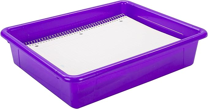 Storex Letter Size Flat Storage Tray – Organizer Bin for Classroom, Office and Home, Violet, 5-Pack (62521A05C), 10 x 13 x 3 Inches