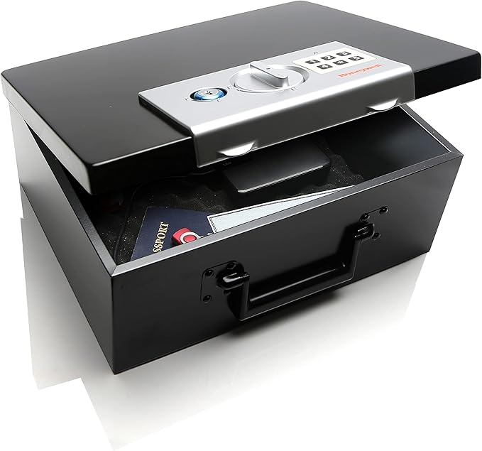 Honeywell Safes & Door Locks - Hideable Small Safe Box - Fire Resistant Document Safety Box for Home - Steel Security Digital Code Lock for Personal Items, Jewelry, Money Safe - 0.26-CU - Black - 6108