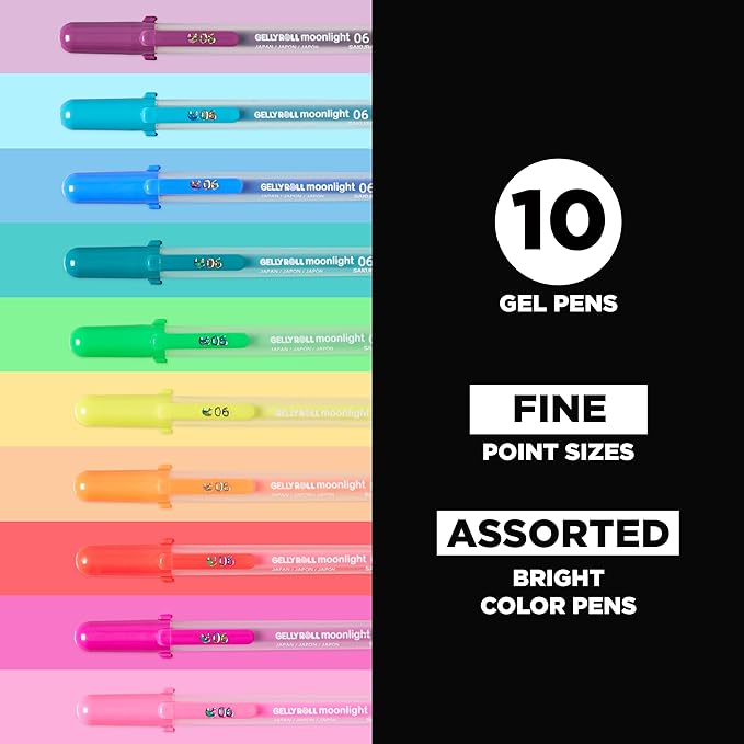 SAKURA Gelly Roll Moonlight Pen Set, 0.6 mm Fine Tip, Set of 10
