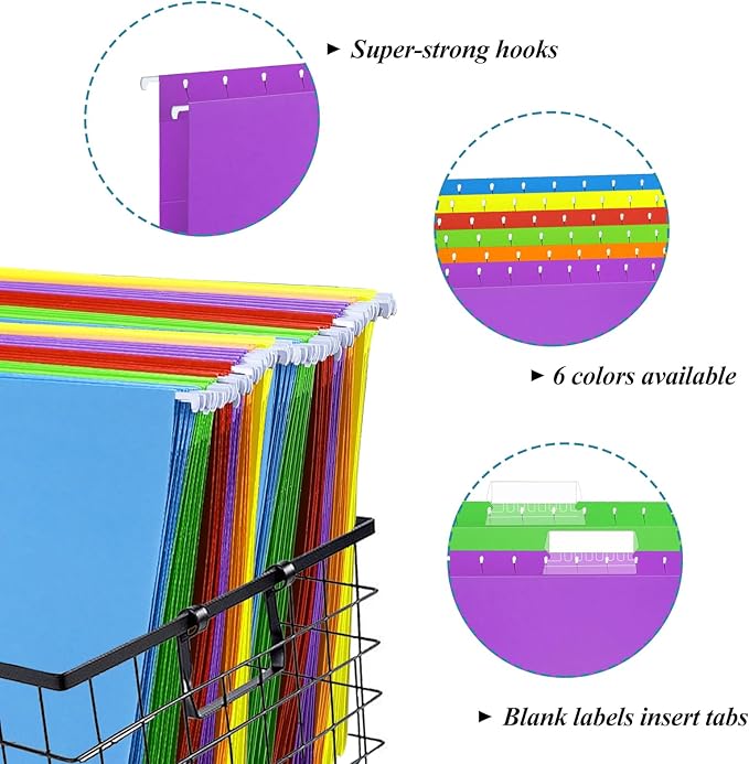 30 Pack Extra Capacity Hanging File Folders Reinforced Letter Size Hanging Folders with Expansion, 1/5 Cut Adjustable Tab Inserts for Office, School, Home Supplies, Assorted Colors (No Expansion)