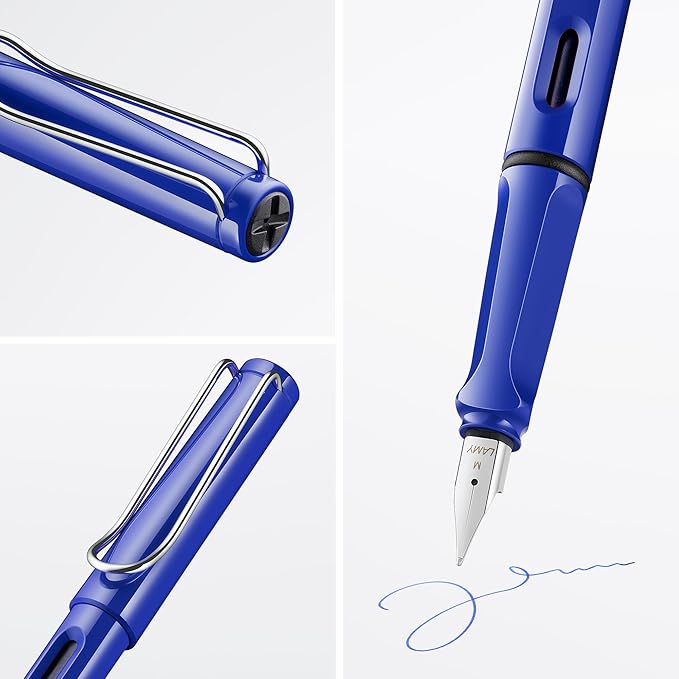 LAMY safari blue - Fountain Pen with ergonomic grip & polished steel nib in size B - ideal for any Writing & Calligraphy - including LAMY T 10 blue cartridge - Right-Handed