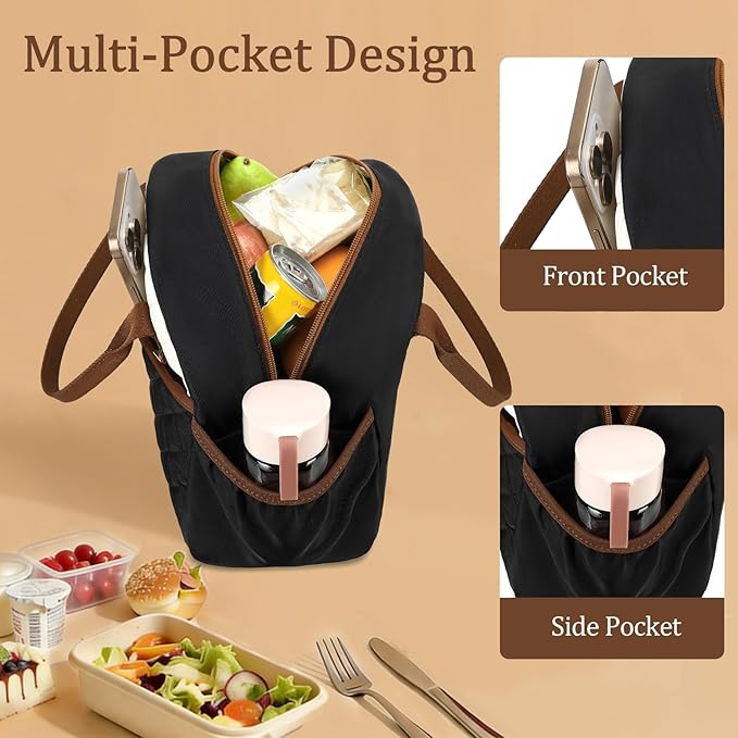 CAMTOP Lunch Box for Women Men Insulated Lunch Bag Lunch Tote Bag Leakproof Thermal Cooler Large Capacity for Travel Work School Picnic (Black White Brown)