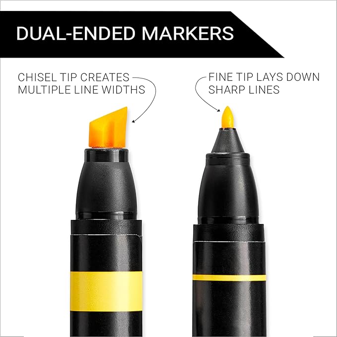Prismacolor Premier Dual-Ended Art Markers, Chisel and Fine Tips, Primary Colors, 12 Count - Art Supplies, Alcohol-Based Ink, Coloring, Creative, Artist, Adult Coloring
