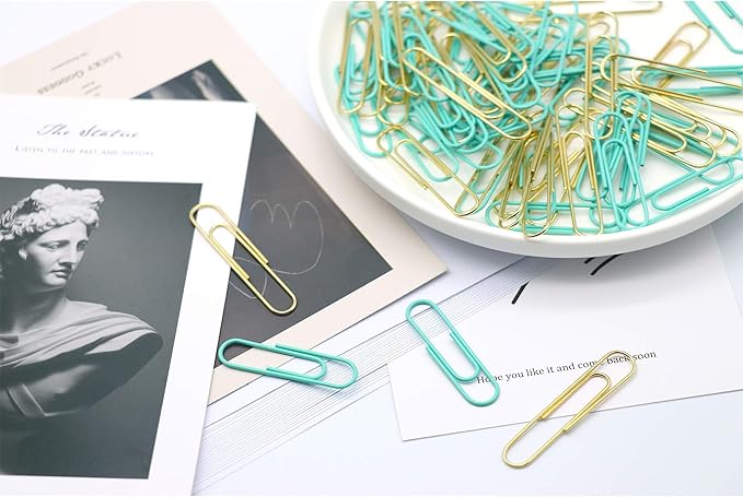 Gold Blue Binder Clips and Paper Clips Set (3-in-1 Boxed), for Office School Supplies Teachers Classroom Daily use