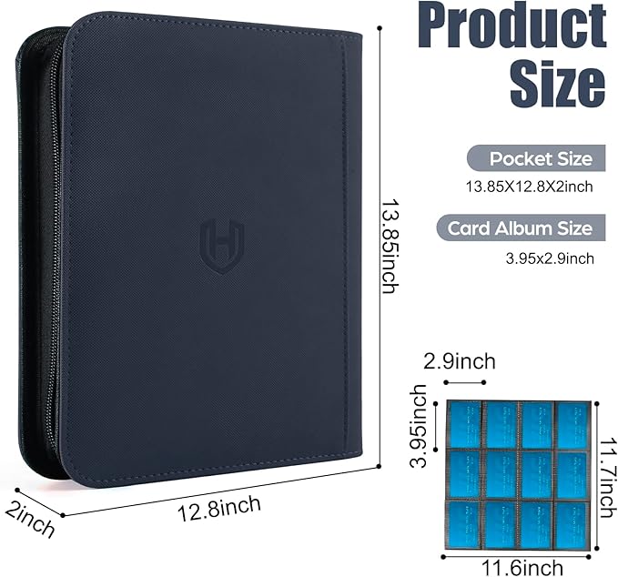 Card Binder 12 Pocket with Zipper, 816 Pockets Trading Card Holder Book, Premium PU Cover Zip Folder Binder, Side Loading Carrying Case Binder Album for TCG, MTG, Sports Cards, Game Cards