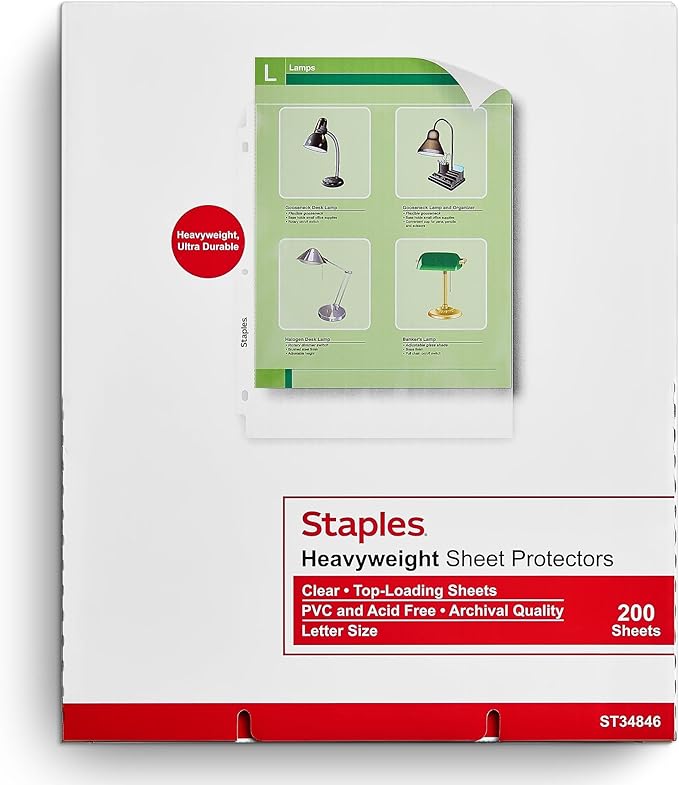 Staples Heavyweight Sheet Protectors, 8.5" x 11" – Clear 3-Hole Punched Page Protectors, Archival Safe, Pack