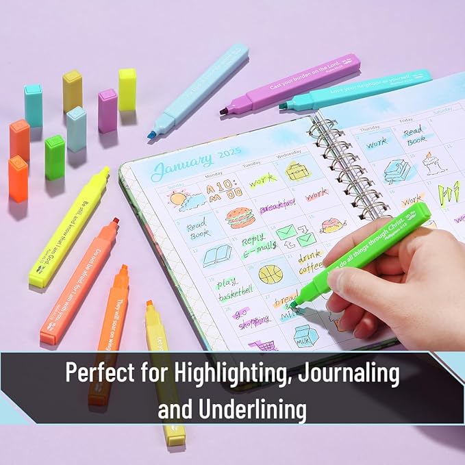 Mr. Pen- Bible Highlighters with Bible Verses, 8 Pack, Tropical Colors, Aesthetic Highlighters, Markers No Bleed Through