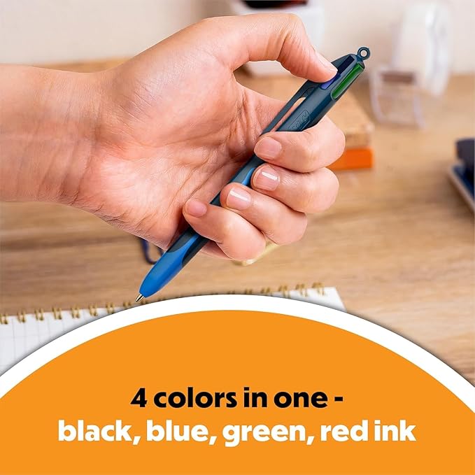 BIC 4 Color Smooth Retractable Ballpoint Pen, 1.0 mm Point for Smooth Ink Flow, in Assorted Ink Colors,3 Count (Pack of 2)