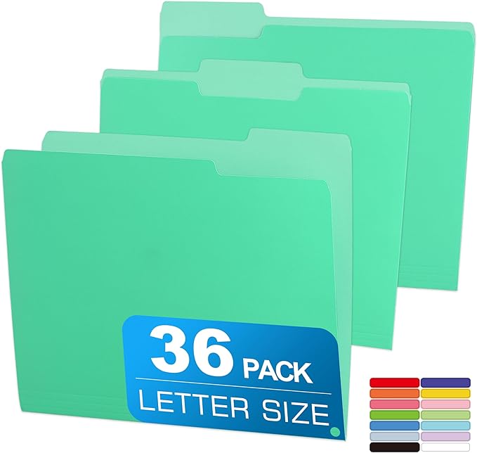 36 Packs Colored File Folders,Light Green File Folders,Two Tone Color File Folder 8.5 x 11 Inch,1/3 Cut Tabs Letter Size,Manila File Folders for Office,School and Home,Organization
