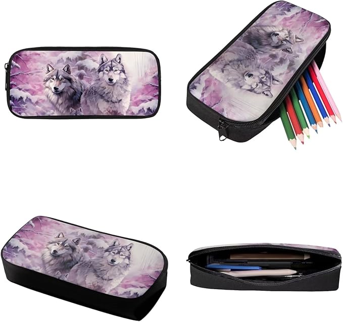 Galaxy Wolf Kids School Bookbag for Boys with Lunch Box Pencil Case, Lightweight Boys Backpack for School Large Kids Book Bag for Elementary Middle School Student, Purple