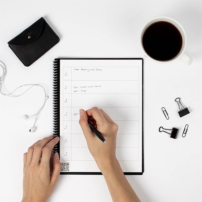 Rocketbook Fusion Reusable Undated Productivity Planner, Letter Size 8.5x11, Maroon - Goals, Monthly and Weekly Calendar, Daily To-do List, Lined and Dotted Notes Pages