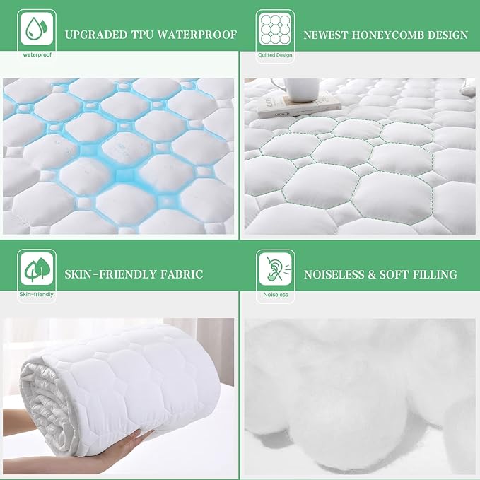 UNILIBRA Full Mattress Protector Waterproof Rayon from Bamboo, Deep Pocket Mattress Pad Cover Fit up to 6''- 19'', Breathable Soft Filling Quilted Fitted Mattress Topper