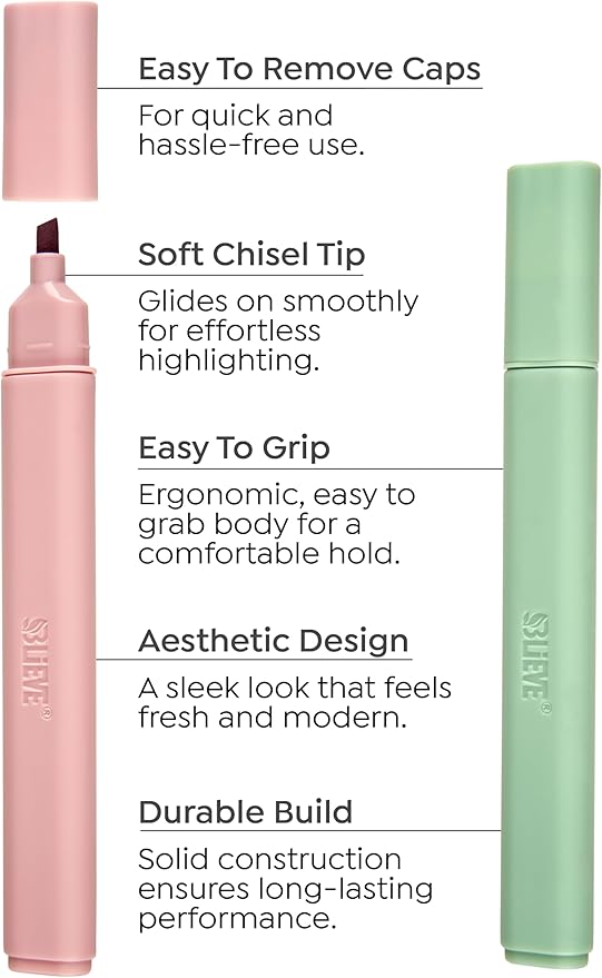 BLIEVE- Aesthetic Highlighters No Bleed Through Assorted Colors, Cute Highlighter For Journaling Office Supplies And Accessories, Bible Highlighters And Pens No Bleed Chisel Tip (EARTHY)