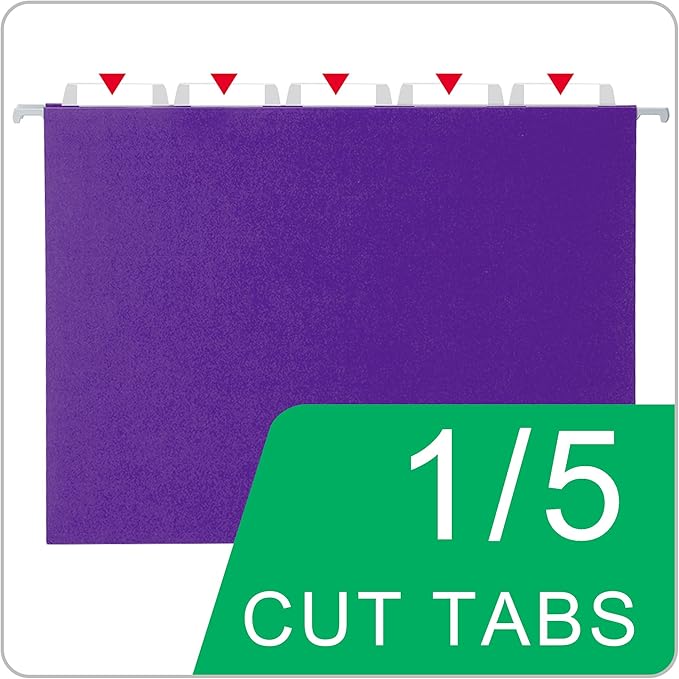 Purple Hanging File Folders,25 Packs Letter Size File Folder,Designed for Bulky Files,Filing Cabinet,1/5 Adjustable Tabs for Office,School,Home