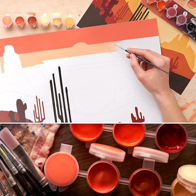 ARTEZA Paint by Number for Adults, 12x16 Inches, 21 Pieces, Desert Paint by Numbers Kit, Comes with 1 Canvas Panel, 12 Acrylic Paint Pots, 5 Paintbrushes, Art Supplies for Home & Office Wall Decor