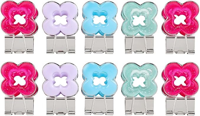 Flower Shape Medium Paper Clips，Binder Clips, Easy Grip, Assorted Color, School Office Supplies，10 Pcs/Set