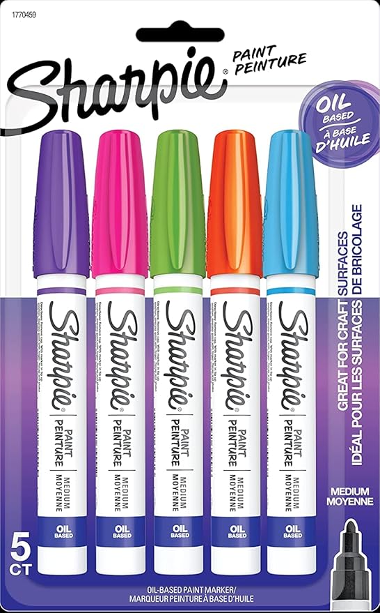 Sharpie Oil-Based Paint Markers, Medium Point, Bright Colors, 5 Count - Great for Rock Painting