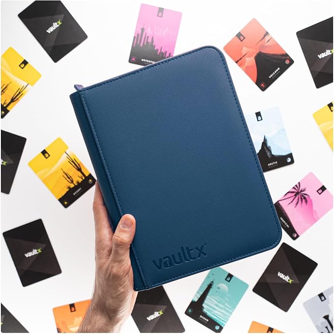 Vault X 4 Pocket Trading Card Zip Binder, 160 cards, Premium Exo-Tec Album Material, 20 Side-Loading Pages, Folder for Collectible Card Games, Sports, TCG (Blue)