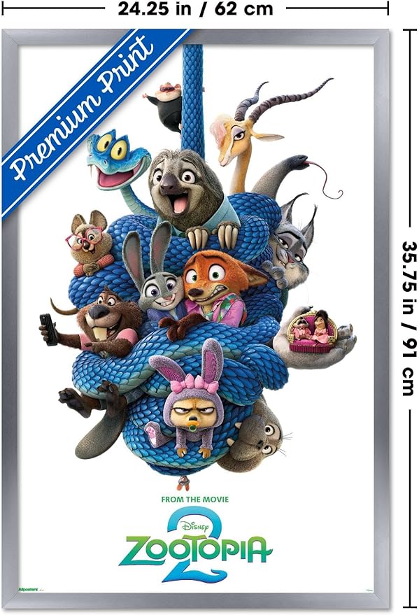 Disney Zootopia 2 (2025) - Group One Sheet Wall Poster, 34L" x 22.4W", Silver Framed Version
