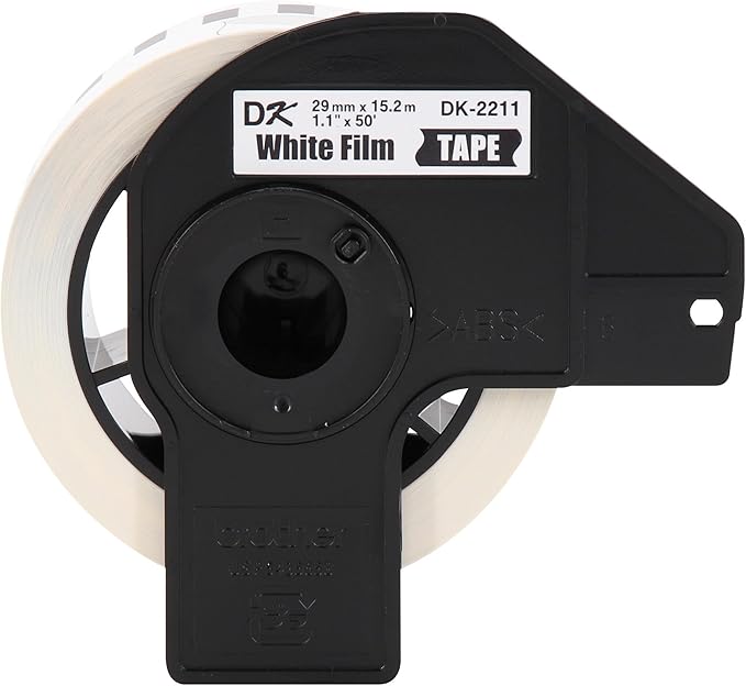 Brother Genuine DK-2211 Continuous Length Black on White Film Tape for Brother QL Label Printers, 1.1" x 50' (29mm x 15.2M), 1 Roll per Box, DK2211