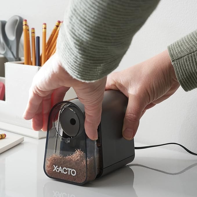 X-ACTO Pencil Sharpener, Mighty Mite Electric Pencil Sharpener, With Pencil Saver®, SafeStart® Motor, Black, 1 Count - Home, Office, School, Teacher Supplies