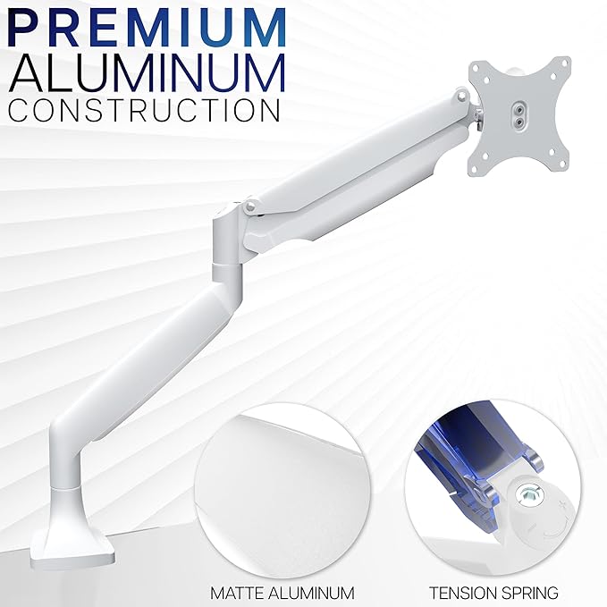 VIVO Premium Aluminum Height Adjustable Single Monitor Articulating Desk Mount Stand with Pneumatic Arm, Fits up to 32 inch Screen, White, STAND-V001QW