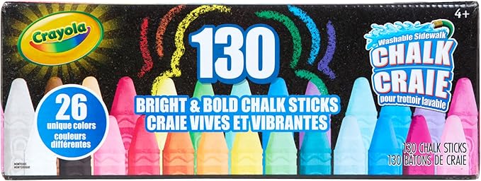 Crayola Washable Outdoor Sidewalk Chalk Collection (130ct), Bulk Anti-Roll Chalk Sticks for Kids, Outdoor Toys & Activities for Kids, Gifts, Ages 4, 5, 6