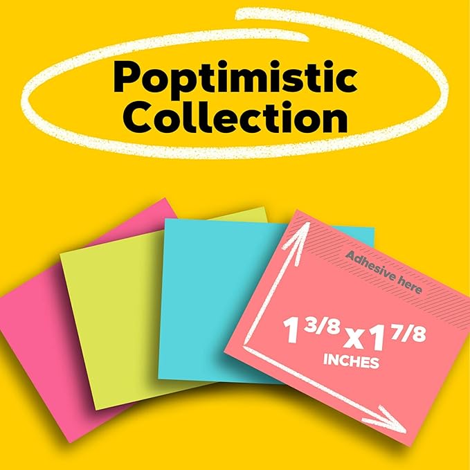 Post-it Mini Notes, 1 3/8 in. x 1 7/8 in., 8 Sticky Notes Pads, 50 Sheets per Pad, Poptimistic Collection, School Supplies and Oﬃce Products, The Original Post-it Note