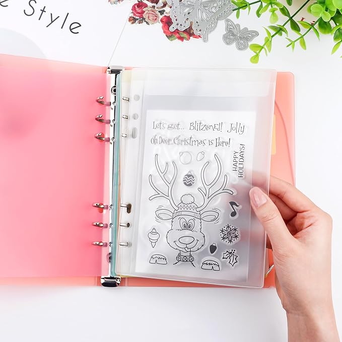 BAOFALI 3Pcs/Set A5 6 Ring Binder Cover Clean Transparent Soft PVC for Refillable Notebook Shell withMatte surfaceforStamp & Die Storage (Orange Color)
