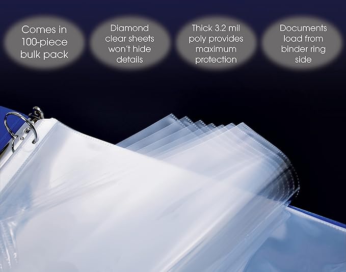 GOLD SEAL 100 Pack 11x17 Inch Heavyweight Diamond Clear Sheet Protectors, Side Loading, Ledger Sheet Protectors,3-Hole Punched