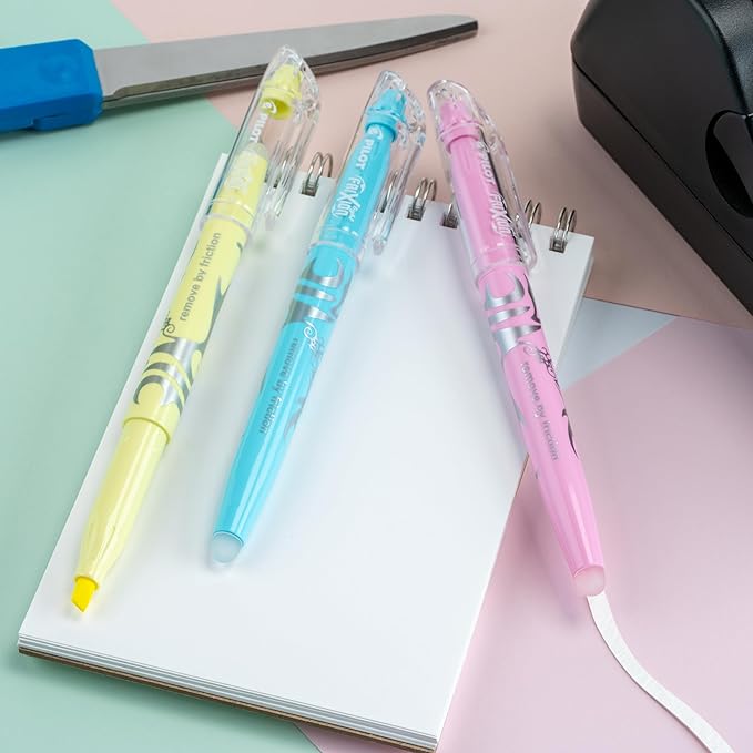 Pilot FriXion Light Pastel Erasable Highlighters, Chisel Tip, Pack of 5, Blue, Pink, Yellow, Green & Purple Aesthetic Highlighters - Ideal for School, Journaling, and Office Use