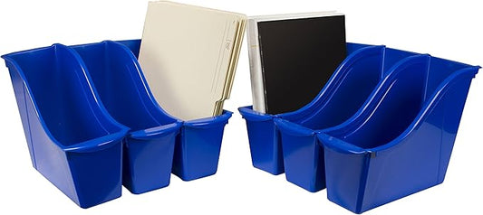 Storex Small Book Bin – Interlocking Plastic Organizer for Home, Office and Classroom, Blue, 6-Pack (71108U06C)