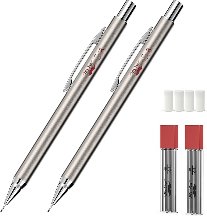 Mr. Pen- Metal Mechanical Pencils, 0.3mm, 2 Pack, Pencil Mechanical, Lead Pencil, Metal Mechanical Pencil