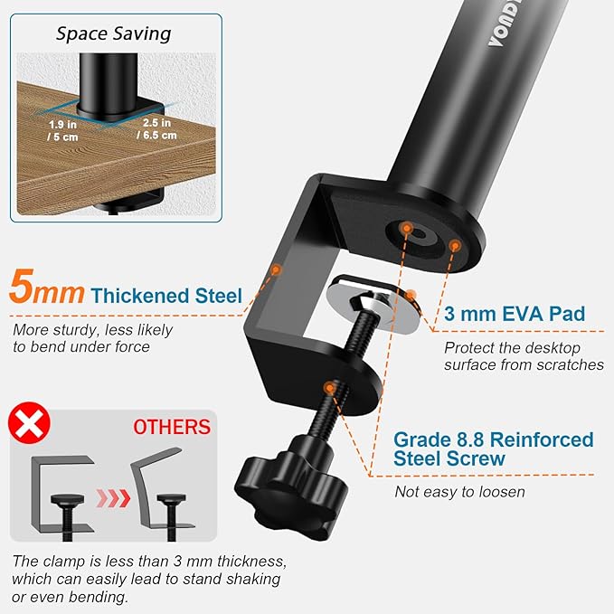 Studio Monitor Stands Pair Heavy Duty Desk Clamp Speaker Stands with Adjustable Tilt Angle Tray of 0-12 °